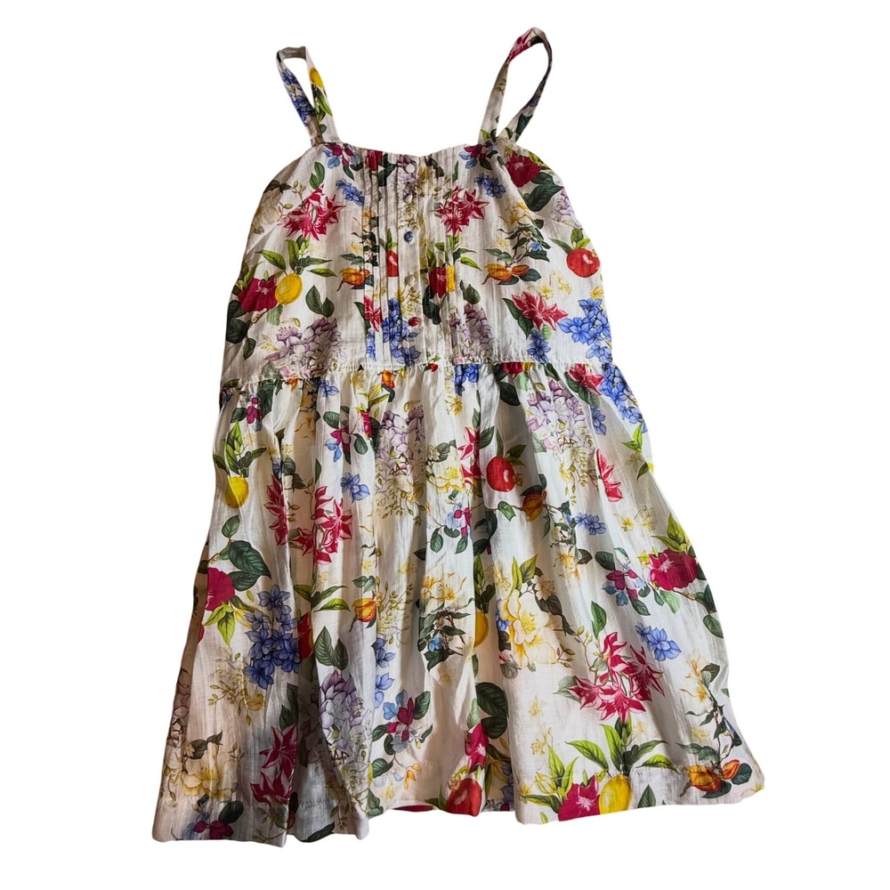 Taylor Women White Floral Lemon Print Pintuck Sun Dress Size 4 4407